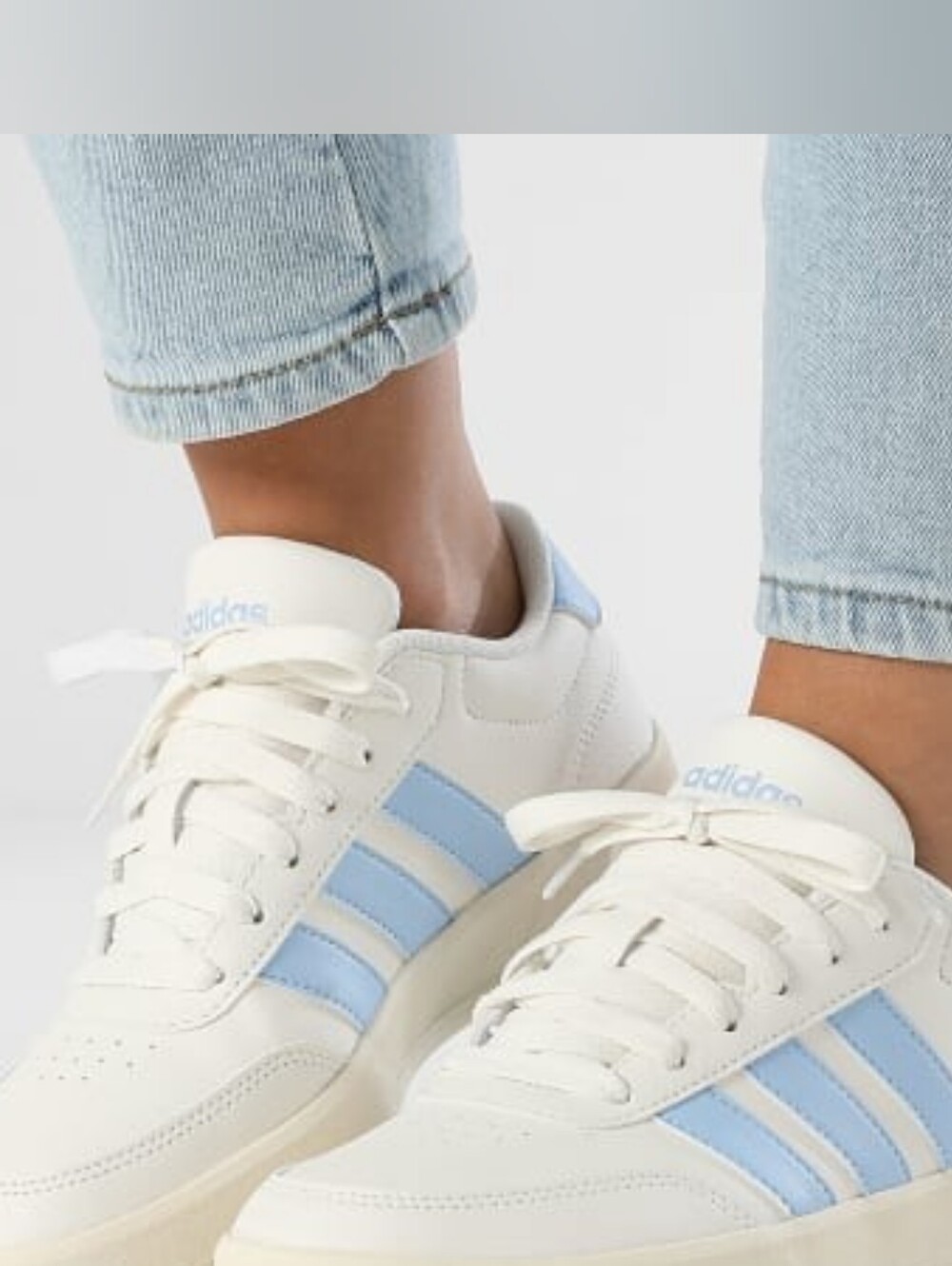 adidas Women's Cream Sneakers with Light Blue Stripes